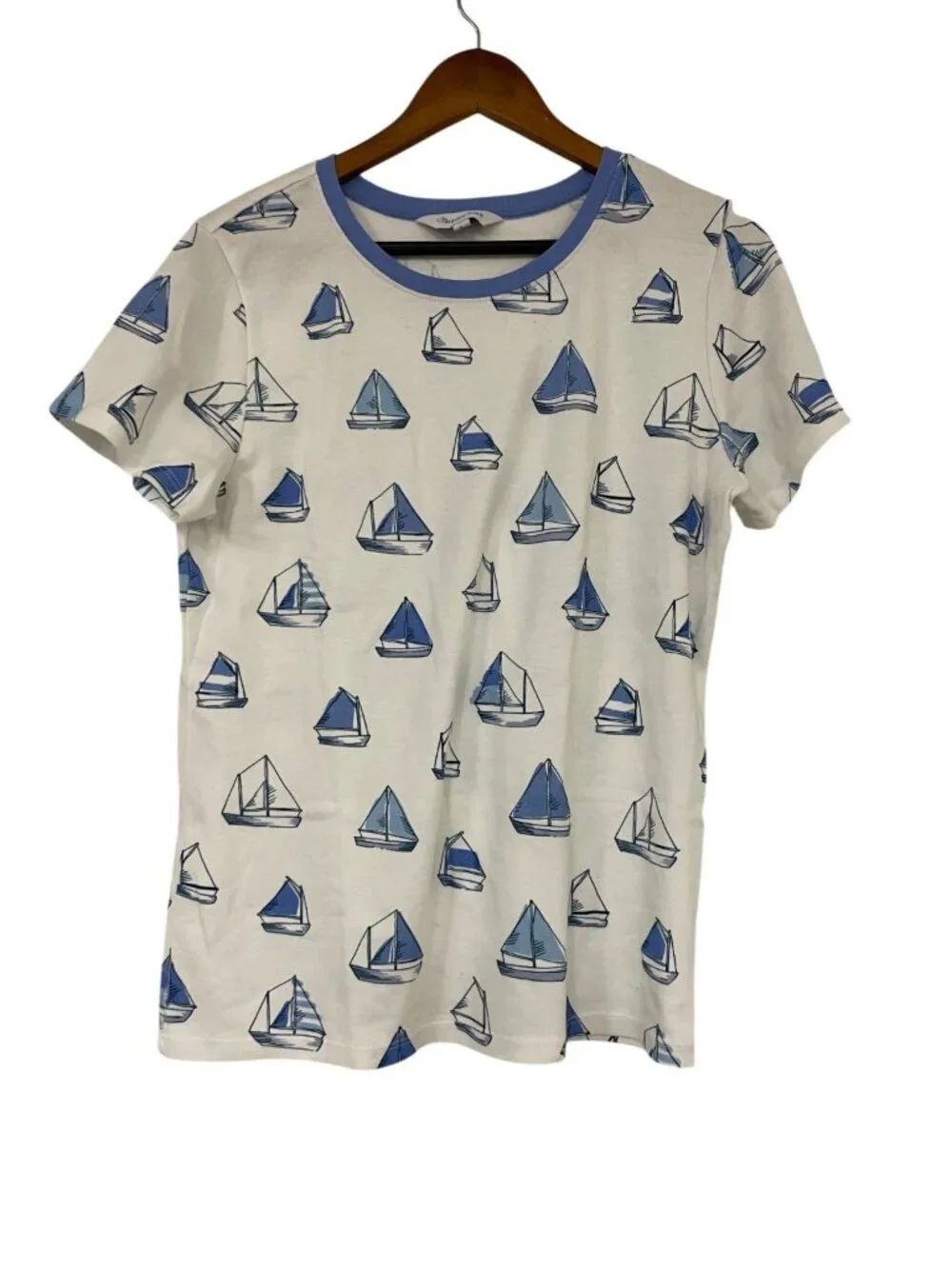 The Company Store Womens Pajama Set Large White AOP Sailboat Lounge Sleepwear Nw